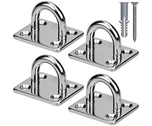NathrBTV 4 Pcs M6 Heavy Duty Eye Plate Hook, 304 Stainless Steel Square Ceiling Hooks with 16 Screws for Yoga Training Swings - Bearing Weight: 300 KG