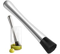 NathrBTV Cocktail Muddler Stainless Steel 21cm Mojito Masher with Grooved Nylon Head Bar Stick Fruit Mixer