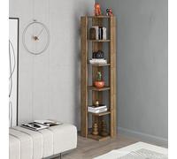 Decortie Nati Tall Corner Bookcase Modern Shelving Unit Space-Saving Storage Dark Oak Effect 161Cm