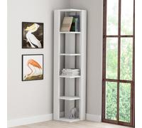 Decortie Nati Tall Corner Bookcase Modern Shelving Unit Space-Saving Storage White 161Cm