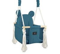 NATILU® Wooden Children's Bear Quilted Peacok Swing | Indoor Outdoor | Manufactured in the European Union