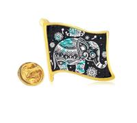 Nation Elephant Flower Black Blue Animal Golden Metal Flag Lapel Pin Badge