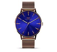 Nation of Souls Argo Collection Rose Gold and Blue Unisex 42mm Stainless Steel Case Wrist Watch with 20mm Mesh Strap British Designed Watches
