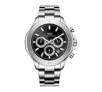 Nation of Souls Chronograph One - British Designed Silver Men's Wrist Watch with 42mm Case & Obsidian Black Dial - Analog Watch with 20mm Stainless Steel Link Bracelet - Watch for Men