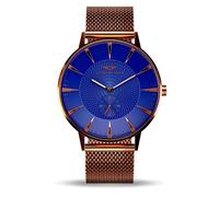 Nation of Souls Eclipse Collection Rose Gold and Blue Men's 42mm Stainless Steel Case Wrist Watch with 20mm Mesh Strap British Designed Watches