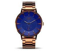 Nation of Souls Eclipse Collection Rose Gold and Blue Men's 42mm Stainless Steel Case Wrist Watch with 20mm Link Bracelet British Designed Watches