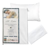 National Allergy Premium 100% Cotton Zippered Pillow Protector - Queen Size - White - 300 Thread Count - Hypoallergenic Bed Pillowcase with Zipper - Breathable Encasement Cover
