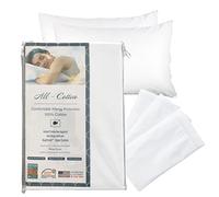National Allergy Premium 100% Cotton Zippered Pillow Protector - Standard Size - White - 4 Pack - 300 Thread Count - Hypoallergenic Bed Pillowcase with Zipper - Breathable Encasement Cover