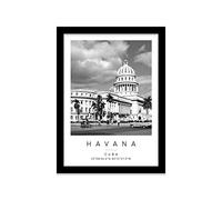 National Capitol Building Travel Print Havana Wall art Black and white Poster A5 Print in Black frame 18 X 24.5cm (7x9.6inch)