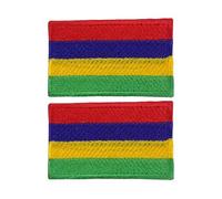 National Country Flag Iron On Patch Set of 2 - Embroidered Sew On Applique Badges for Jackets, Hats Backpacks - 7cm x 4cm (Mauritius)