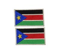 National Country Flag Iron On Patch Set of 2 - Embroidered Sew On Applique Badges for Jackets, Hats Backpacks - 7cm x 4cm (South Sudan)