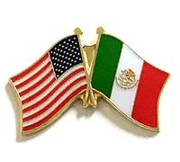 National Country Flag & US Crossed Double Flag Lapel Pins, International & American Friendship Enamel Tie and Hat Pin Badge (Mexico)