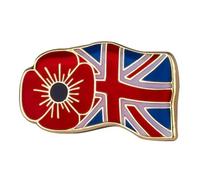 National Country Flags with Red Poppy Flower Enamel Pin Badge - Union Jack Lapel Brooch 2.2 x 1.2 cm - Remembrance Day, Military Tribute, and British Pride Symbol