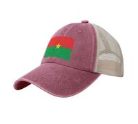 National Flag Baseball Cap, Unisex Breathable Multicolor Burkina Faso Mesh Back Adjustable Snapback Closure Protection Hat,Red