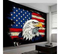 National Flag Pattern Eagle Animal Panoramic Wall Mural, Custom Photo Wallpaper, Non-Woven Premium Fleece Large Wall Mural W250 x H175 cm for Living Room Bedroom Home Decoration TV Backdrop, Black