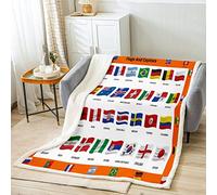 National Flag Plush Blanket 32 Countries Flags Fleece Throw Blanket Continent World Countries Flag Sherpa Blanket for Kids Educational Fuzzy Blanket 40x50 Inch