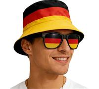 National Flag Printed Bucket Hat with Matching Flag Sunglasses, Soccer Fan Outdoor Sun Hat Set for Adults, Germany, L