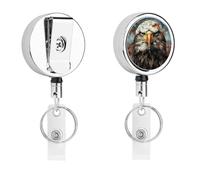 National Flag with Bald Eagle Badge Reel Retractable Stainless Steel Badge Clip with Lanyard Cute Badges Reel Holder Heavy-Duty Nurse Doctor Name Tag Badges Clip for Work