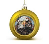 National Flag with Bald Eagle Christmas Ball Ornaments - Golden Shatterproof Plastic Vintage Rustic Xmas Tree Decorations Pendant for Family Holiday Wedding Party Xmas Hanging Decoration