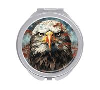 National Flag with Bald Eagle Compact Mirror for Purse, Double-Sided 1x/2x Magnifying Metal Pocket Makeup Mirrors, Folding Mini Vanity Mirror, Handheld Round Travel Cosmetic Mirrors for Women