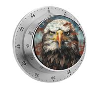 National Flag with Bald Eagle Kitchen Timer 60 Minute Visual Wind Up Timers Indoor Mechanical Timers with Magnetic Base Stainless Steel Timer for Home Cooking Time Management Tool
