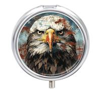 National Flag with Bald Eagle Pill Box 3 Compartment Waterproof Pill Case with Mirror Portable for Purse Pocket Daily Medicine Vitamin Organizer Travel Med Container Holder for Fish Oil Supplements