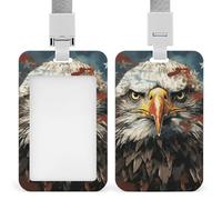 National Flag with Bald Eagle Retractable ID Badge Holder with Lanyard - Vertical Badge Reel,Keychain Clip,Name Tag Id Card Holder Protector for Nurse Officer Teacher Security Staff Women Men