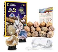 NATIONAL Geographic 15 Premium Geode Breaking Set - With Safety Glasses, Learning Guide & 3 Display Stands - Great Mint Science Toy & Learning Set
