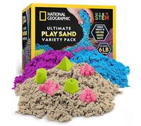 National Geographic 2.7 kg Play Sand Combo Pack - 907 g Each of Blue, Purple and Natural Sand with Castle Moulds - A Sensory Activity