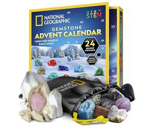 NATIONAL GEOGRAPHIC 2025 Gemstone Advent Calendar - Christmas Countdown Calendar for Kids with 24 Gems, Rock Collection, Mini Gem Dig Kit (English-Only Version)