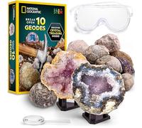 NATIONAL GEOGRAPHIC Break Open 10 Premium Geodes - Includes Goggles and Display Stands - Great STEM Science Kit, Geology Gift for Kids, Geode Crystals, Toys for Boys and Girls