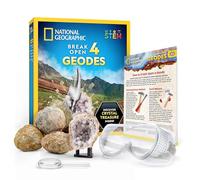 National Geographic Break Open 4 Geodes Science Kit - Includes Goggles & Display Stand - STEM Science Gift for Boys & Girls, Break Your Own Geodes