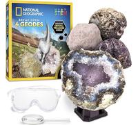 NATIONAL GEOGRAPHIC Break Open 4 Geodes Science Kit - Includes Goggles, Learning Guide, Display Stand, Great Mineralogy & Geology STEM Gift