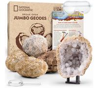 NATIONAL GEOGRAPHIC Break Open 5 Jumbo Geodes Science Kit - STEM Science Gift for Boys & Girls, Break Your Own Geodes+ Goggles & Display Stand