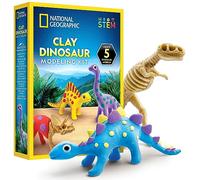 NATIONAL GEOGRAPHIC Clay Dinosaur Craft Kit - Dinosaur Arts & Crafts for Kids with 5 Colors of Air Dry Clay, 5 Dino Skeletons, Googly Eyes, Sculpting Tool, STEM Activity for Boys & Girls