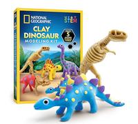 NATIONAL GEOGRAPHIC Clay Dinosaur Craft Kit - Dinosaur Arts & Crafts for Kids with 5 Colors of Air Dry Clay, 5 Dino Skeletons, Googly Eyes, Sculpting Tool, STEM Activity for Boys & Girls