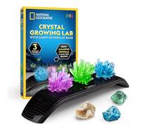 NATIONAL GEOGRAPHIC Crystal Growing Kit - 3 Vibrant Coloured Crystals to Grow with Light-Up Display Stand & Guidebook, Includes 3 Real Gemstone Specimens Including A Geode & Green Fluorite