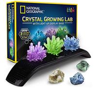 Crystal Growing Kit - 3 Vibrant Coloured Crystals to Grow with Light-Up Display Stand & Guidebook, Includes 3 Real Gemstone Specimens Including A