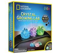 National Geographic Crystal Growing Kit for Kids - Educational Science Kits for Kids Age 8+ with 3 Crystals, 4 Genuine Gemstones and Light-Up Base | STEM Gifts for 8+ Year Old Boys and Girls