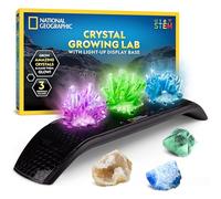 National Geographic Crystal Growing Kit with 3 Crystals for Kids 8-12 | Grow 3 Coloured Crystals, Light-Up Display, Geode and Green Fluorite, Crystal Science, STEM Activity, Kids 8-12
