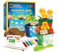 National Geographic Flower and Herb Gardening Kit with 3 Metal Pots | 3 Metal Pots, Paint and Stickers, Flower and Herb Growing, Kids Gardening, Arts and Crafts, Plant Science Activity