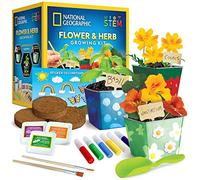 NATIONAL GEOGRAPHIC Flower & Herb Gardening Kit for Kids - Gardening Set with 3 Stainless Steel Pots, Paint & Stickers, Kids Plant Growing Kit