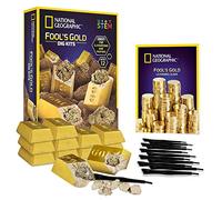 National Geographic Fool’s Gold Dig Kit - 12 Gold Bar Dig Bricks with 2-3 Pyrite Specimens Inside, Party Activity with 12 Excavation Tool Sets, Great STEM Toy for Boys and Girls or Party Favors
