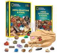 NATIONAL GEOGRAPHIC Gem Fossil Dig Kit - Mega Dig Kit for Kids with 10 Gemstone & 10 Fossil Specimens, Excavation Tools Included, Great STEM Activity for Boys & Girls Who Love to Explore