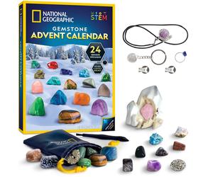NATIONAL GEOGRAPHIC Gemstone Advent Calendar - 2023 Advent Calendar for Kids with 24 Gemstones to Open Each Day a Complete Rock Collection Christmas