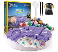 NATIONAL GEOGRAPHIC Gigantic Gemstone Dig Kit - Excavate 100 Real Gems from a Giant Dig Brick, Gem Mining Kit for Kids, STEM Rock Collection Activity, Includes Tools & Learning Guide
