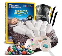 NATIONAL GEOGRAPHIC Gigantic Gemstone Dig Kit - Excavate 50 Real Gems from a Giant Dig Brick, Gem Mining Kit for Kids, STEM Rock Collection Activity, Includes Tools & Learning Guide