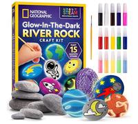 National Geographic Glow in The Dark Rock Painting Kit - Arts & Crafts Kit for Kids, Decorate 15 River Rocks with 15 Paints & Art Supplies, Kids Craft
