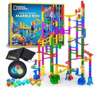 National Geographic Glowing Marble Run - 150 Piece Construction Set with 30 Glow in the Dark Glass Marbles, Mesh Storage Bag, Great Creative STEM Toy for Girls and Boys