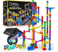 National Geographic Glowing Marble Run - 150 Piece Construction Set with 30 Glow in the Dark Glass Marbles, Mesh Storage Bag, Great Creative STEM Toy for Girls and Boys